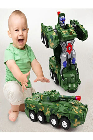 Transformers Robot Olan Tank Sesli Işıklı Çarpıp Dönen Askeri Zırhlı(VİDEOLU)