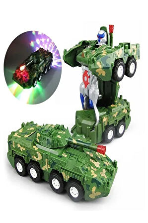 Transformers Robot Olan Tank Sesli Işıklı Çarpıp Dönen Askeri Zırhlı(VİDEOLU)