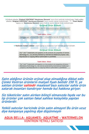 Su Arıtma Cihazı Membran Filtresi Qr (KAREKOD ILE ORİJİNALLİK KONTROLÜ)