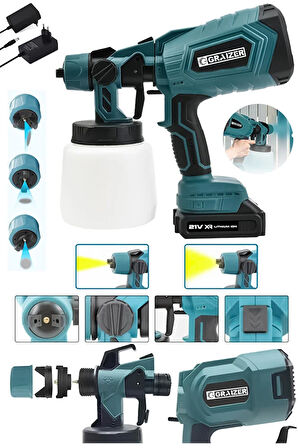 Graizer 21v Çift Akülü 300 Mm Vernik Sprey Boya Püskürtme Makinesi Mavi