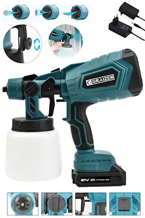 Graizer 21v Çift Akülü 300 Mm Vernik Sprey Boya Püskürtme Makinesi Mavi
