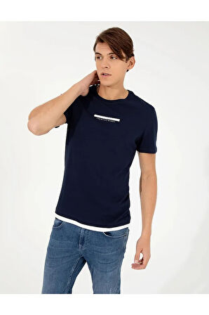 Lacivert Slim Fit Bisiklet Yaka T-shirt