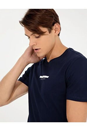 Lacivert Slim Fit Bisiklet Yaka T-shirt