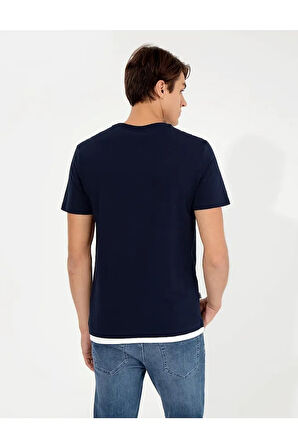Lacivert Slim Fit Bisiklet Yaka T-shirt