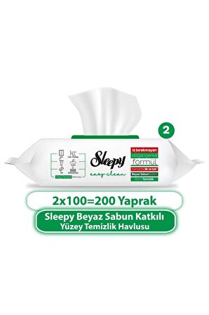 Sleepy Easy Clean Beyaz Sabun Katkılı Yüzey Temizlik Havlusu 2X100 (200 Yaprak)