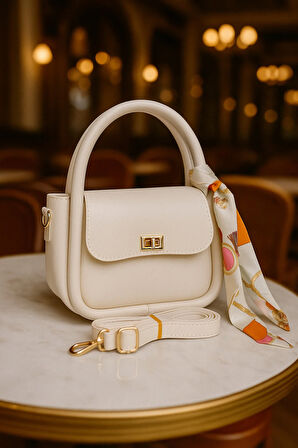 Lüks Gold Detaylı Şal Aksesuarlı Omuz & Çapraz Çanta