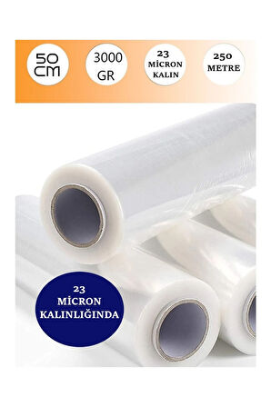PALET STREÇ FİLM BÜYÜK BOY 50 CM 250 METRE 23 MİCRON 3 KG 1. KALİTE ENDÜSTRİYEL %100 ESNEK - 1 ADET