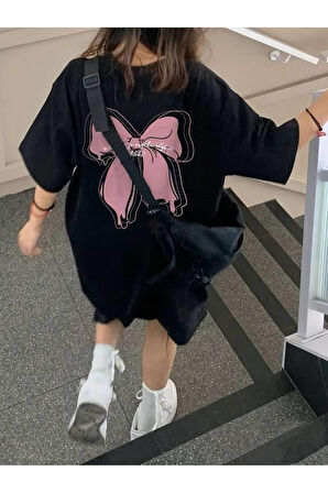 Y2k  Sırt Baskılı Kurdele Oversize T-shirt