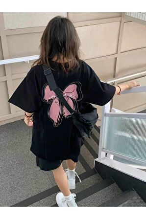 Y2k  Sırt Baskılı Kurdele Oversize T-shirt