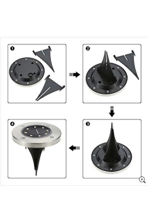 8 Ledli Solar Güneş Enerjili Işık Bahçe Dekor Aydınlatma Lambası 4 Adet Disklight