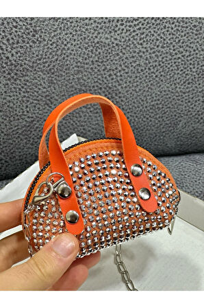 Taşlı Mini Çapraz Çanta Zincir Askılı 10x7 Cm