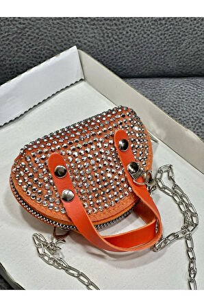 Taşlı Mini Çapraz Çanta Zincir Askılı 10x7 Cm