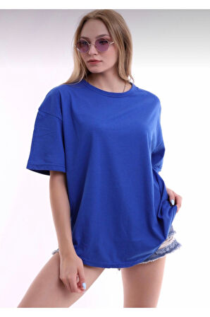 Unisex Pamuklu Bordo Bisiklet Yaka Oversize T-shirt