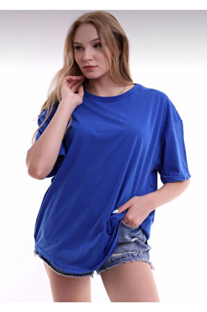 Unisex Pamuklu Bordo Bisiklet Yaka Oversize T-shirt