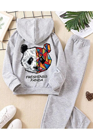 Kız Çocuk Unicorn Kalp Baskılı Kapüşonlu Sweatshirt Eşofman Takımı