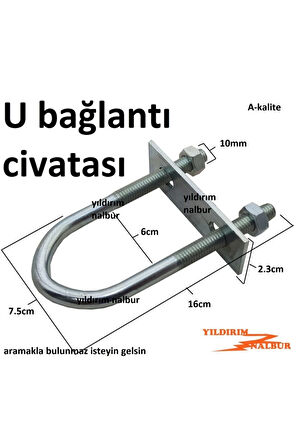 4 Adet U Civata Bağlantı Elemanı M-12 U Montaj Aparatı 16cm Boru Montaj Duble Büyük Boy
