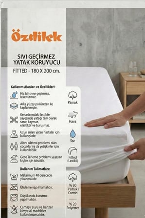 Beyaz Çift Fitted Sıvı Geçirmez Yatak Koruyucu Alez 150x200