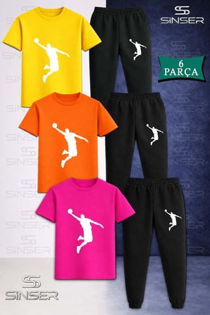 Çocuk Unısex BASKET ADAM BEYAZ 3 Lü Tişort Eşofman Takımı