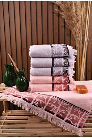 Özdilek Sunset 6'lı Bambu Su Emiciliği Yüksek 50*80 El Yüz Havlusu Gri-Pudra