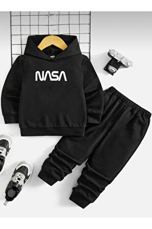 Çocuk eşofman takımı kapüşonlu nasa baskılı