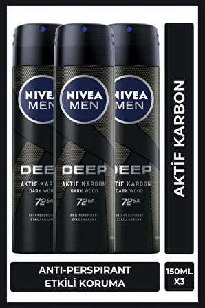 Nivea Men Deep Dimension Erkek Sprey Deodorant 3 x 150 ML