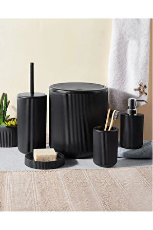 Siyah Dante Çizgili 5 Parça Banyo Set Siyah Plastik 5 Parça