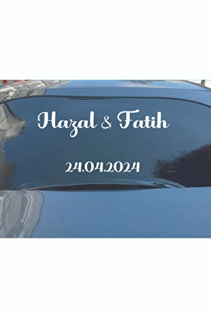 Gelin Arabası Sticker  Dekoratif Isim Ve Tarih Yazılı Özel Etiket