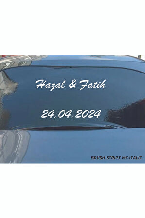 Gelin Arabası Sticker  Dekoratif Isim Ve Tarih Yazılı Özel Etiket