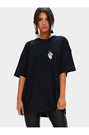 Kalp Minimal Baskılı Oversıze Unısex t-shirt