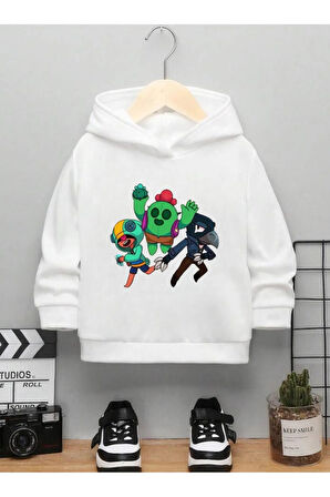Çocuk Tasarım Brawl Star Kaktüs Oyun Baskılı Sweatshirt Pamuklu