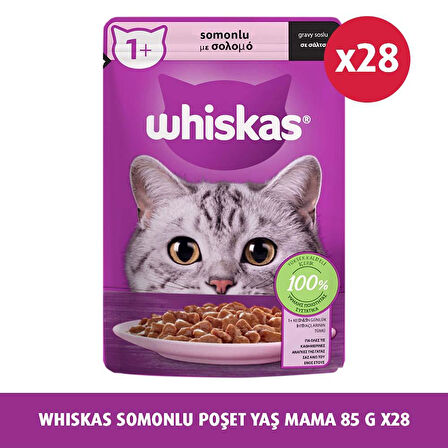 Whiskas Pouch Sos Içinde Somonlu Yetişkin Kedi Konservesi 85 gr x 28