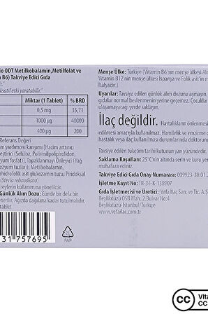 Venatura B-Trio ODT Metilkobalamin Metil Folat ve Vitamin B6 30 Tablet