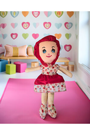 Özel Üretim Oyuncak Bez Bebek 50cm Kırmızı Elbiseli Kız Çocuk Oyuncakları Eğitici Oyuncak