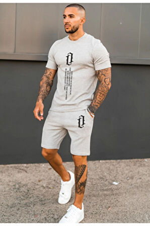 Dikey Baskılı Şort ve Tişört Takımı