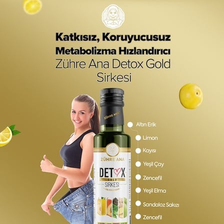 Zühre Ana Detox Gold Sirkesi Doğal Fermantasyon 250 mlTürkiye'de Üretilmiştir, Zencefil, Limon, Kayısı, Yeşil Elma ve Sandaloz Aromalı
