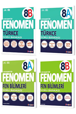 Fenomen Okul 2025 8. Sınıf Türkçe + Fen Bilimleri A + B Serisi Soru Bankası Seti 4 Kitap