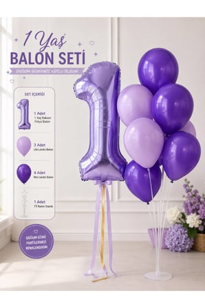 1-9 Yaş Doğum Günü Balon Seti 32 İnç Folyo Rakam Balon ve 7'li Balon Standı