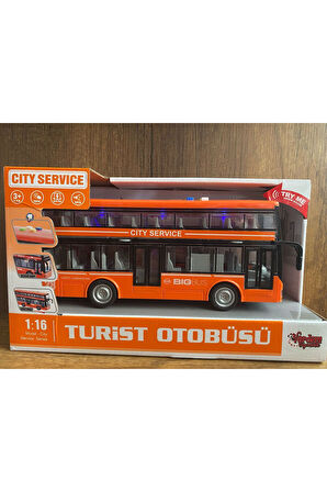 TURİST OTOBÜSÜ 2 KATLI GEZİ OTOBÜSÜ TURUNCU KAPILARI AÇILIR SESLİ IŞIKLI OYUNCAK OTOBÜS GEZİ TURİST