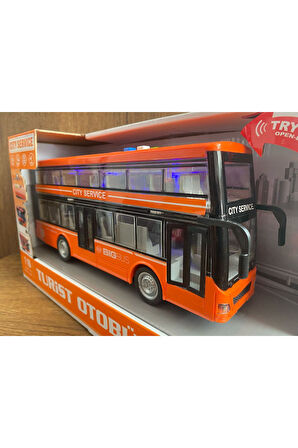 TURİST OTOBÜSÜ 2 KATLI GEZİ OTOBÜSÜ TURUNCU KAPILARI AÇILIR SESLİ IŞIKLI OYUNCAK OTOBÜS GEZİ TURİST