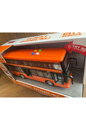 TURİST OTOBÜSÜ 2 KATLI GEZİ OTOBÜSÜ TURUNCU KAPILARI AÇILIR SESLİ IŞIKLI OYUNCAK OTOBÜS GEZİ TURİST