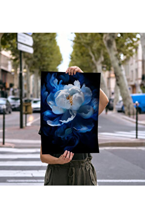 Çerçevesiz Poster, Dijital Baskı, Mavi Beyaz Şakayık , Ofis Salon Oturma Odası Dekorasyon , Poster