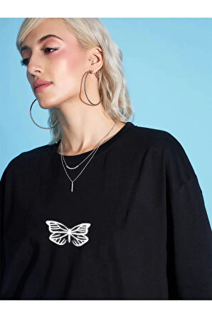 Unisex Siyah Bisiklet Yaka Oversize T-shirt