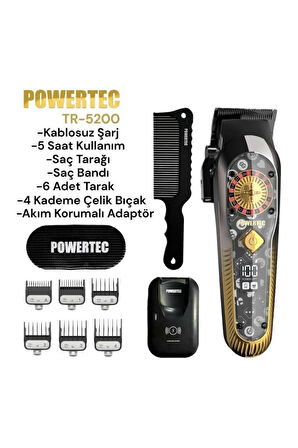 Powertec TR-5200 Wireless Şarjlı Profesyonel Saç Sakal Kesim Makinesi