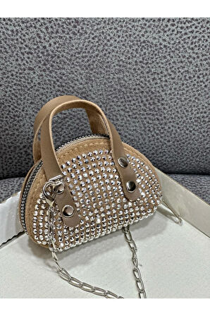 Taşlı Mini Çapraz Çanta Zincir Askılı 10x7 Cm