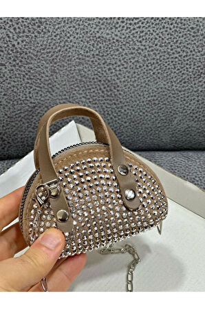 Taşlı Mini Çapraz Çanta Zincir Askılı 10x7 Cm