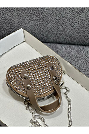 Taşlı Mini Çapraz Çanta Zincir Askılı 10x7 Cm