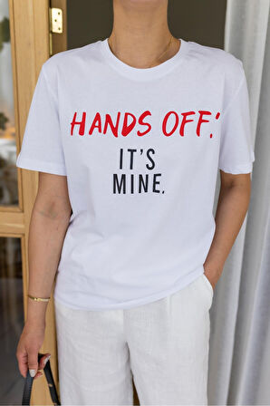 Beyaz Hands Off İt's Mine Yazılı T-shirt