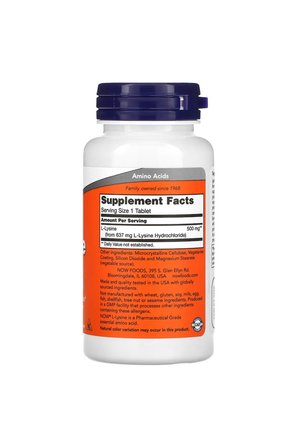 Now Foods L-Lysine 500 mg 100 Tablets