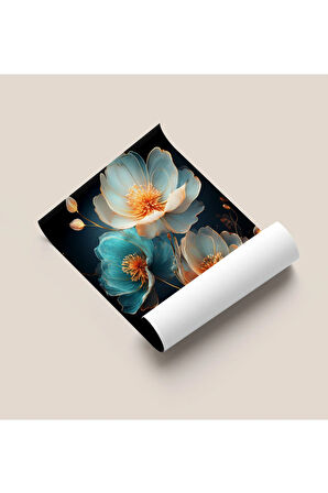 Çerçevesiz Poster - Dijital Baskı - Mavi Beyaz Çiçek