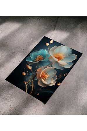 Çerçevesiz Poster - Dijital Baskı - Mavi Beyaz Çiçek